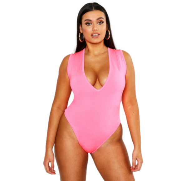 Boohoo Tops - BOOHOO Pink Slinky Plunge Bodysuit US Plus Size 20